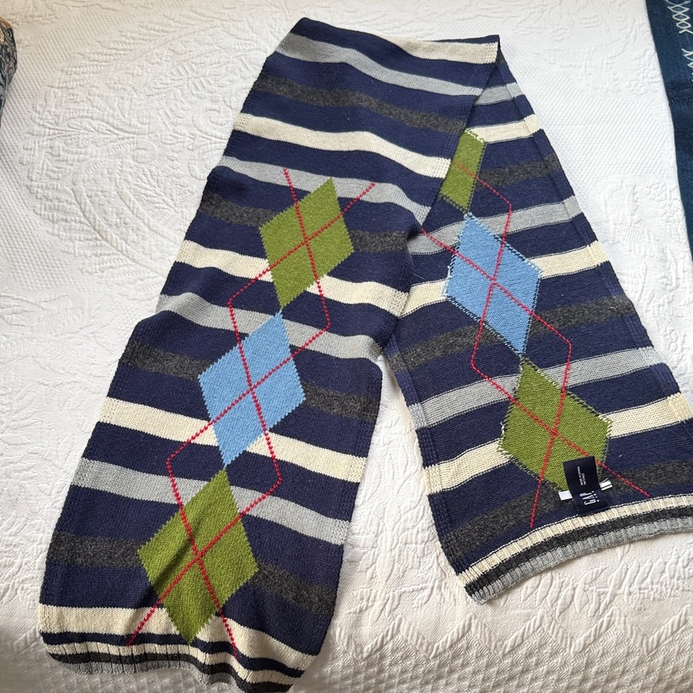 GAP Kids Striped Argyle Scarf - Blue, Green, Gray